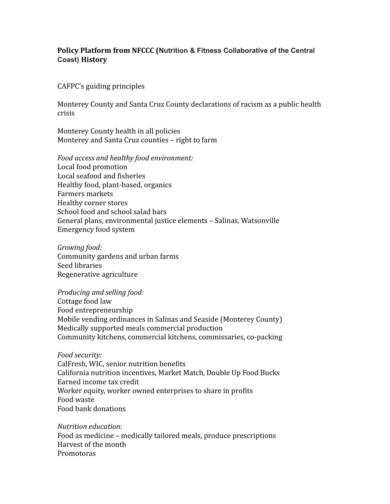 Policy Platform Sample Template (NFCCC)